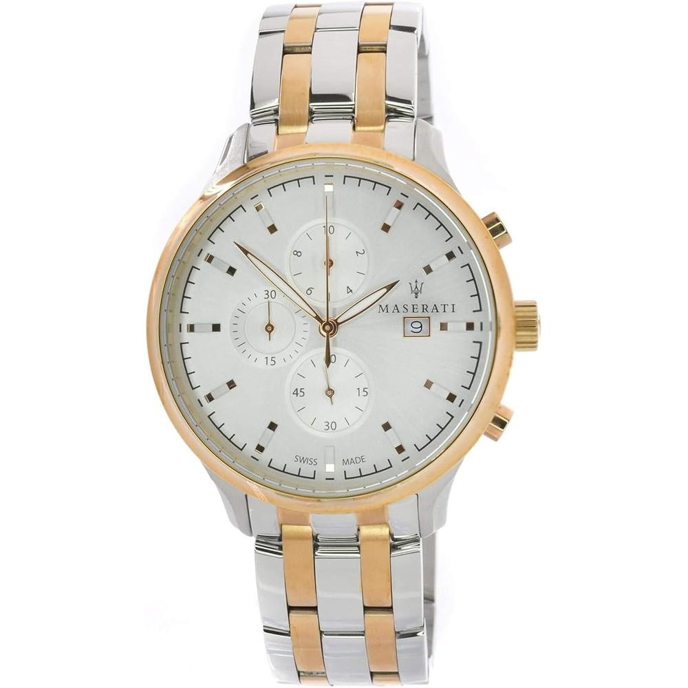 Maserati Attrazione Chronograph Two‑Tone Silver‑Rose Gold Steel Grey Dial Mens Watch With Date And Stopwatch - R8873626002